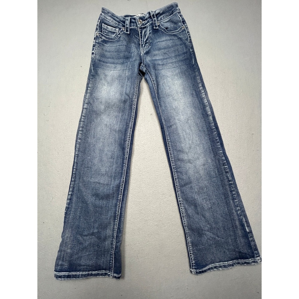 Love Soho Jeans Denim Blue Cross Embroidered Rhinestone Size 00 W23 Womens